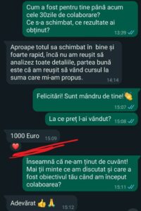 antreprenor.ro- O captură de ecran a unei conversații între două persoane pe un telefon.